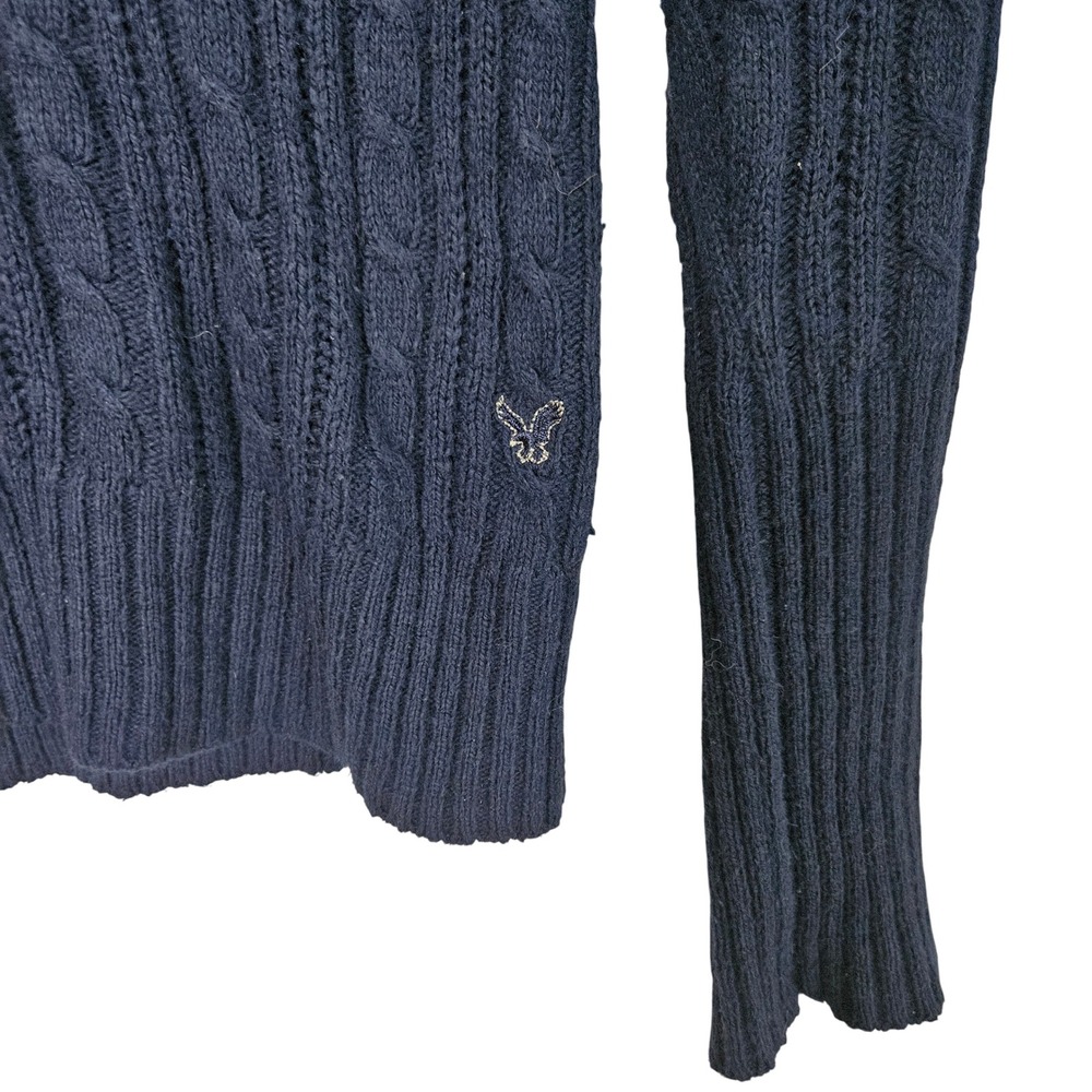 American‎ Eagle Y2K Blue Cable Knit V Neck Sweater Medium Academia Bella Elena - Picture 4 of 6